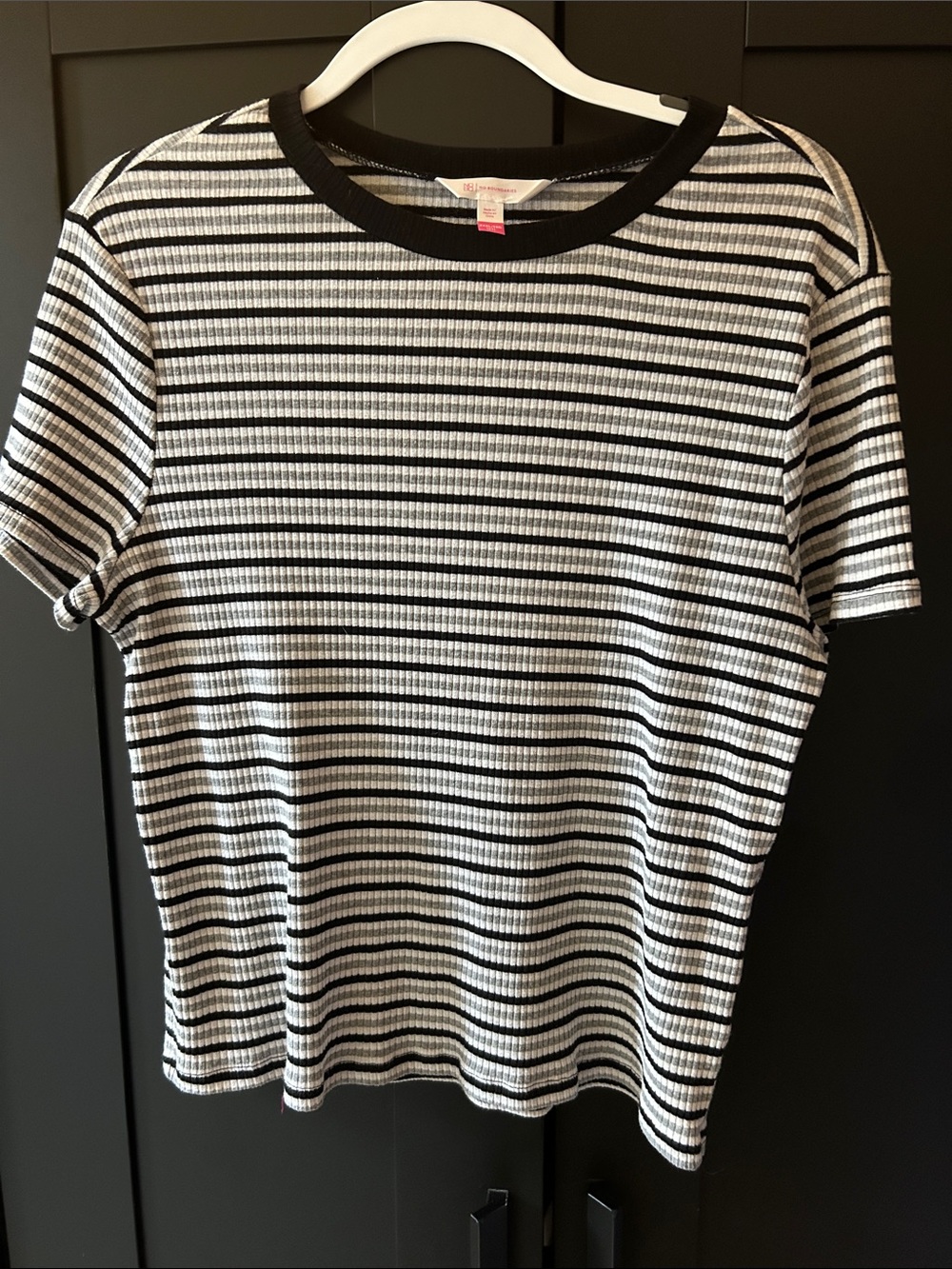 No Boundaries Black and White Striped Ribbed Crew Tee